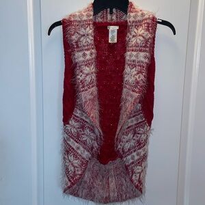 Max studio, kids (7-8), red & white sweater vest.